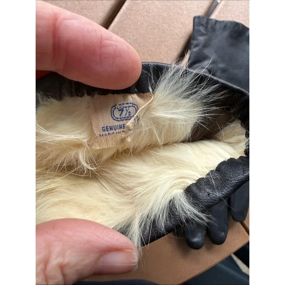 Genuine Leather Rabbit Hair Lined Gloves